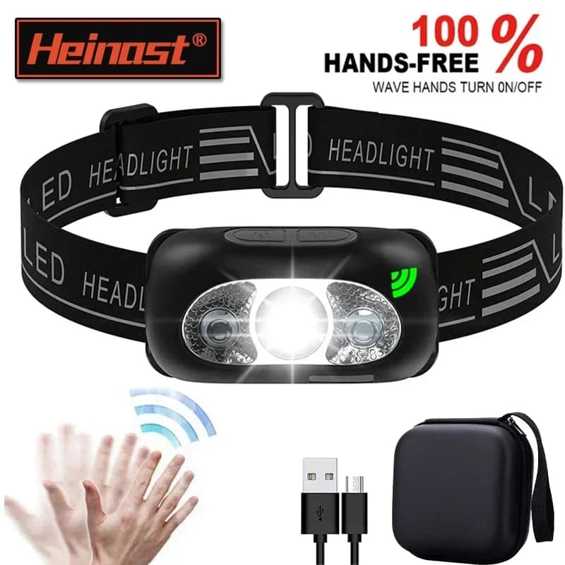 Lampe frontale mini LED puissante pour pêche nocturne étanche avec capteur de mouvement portable