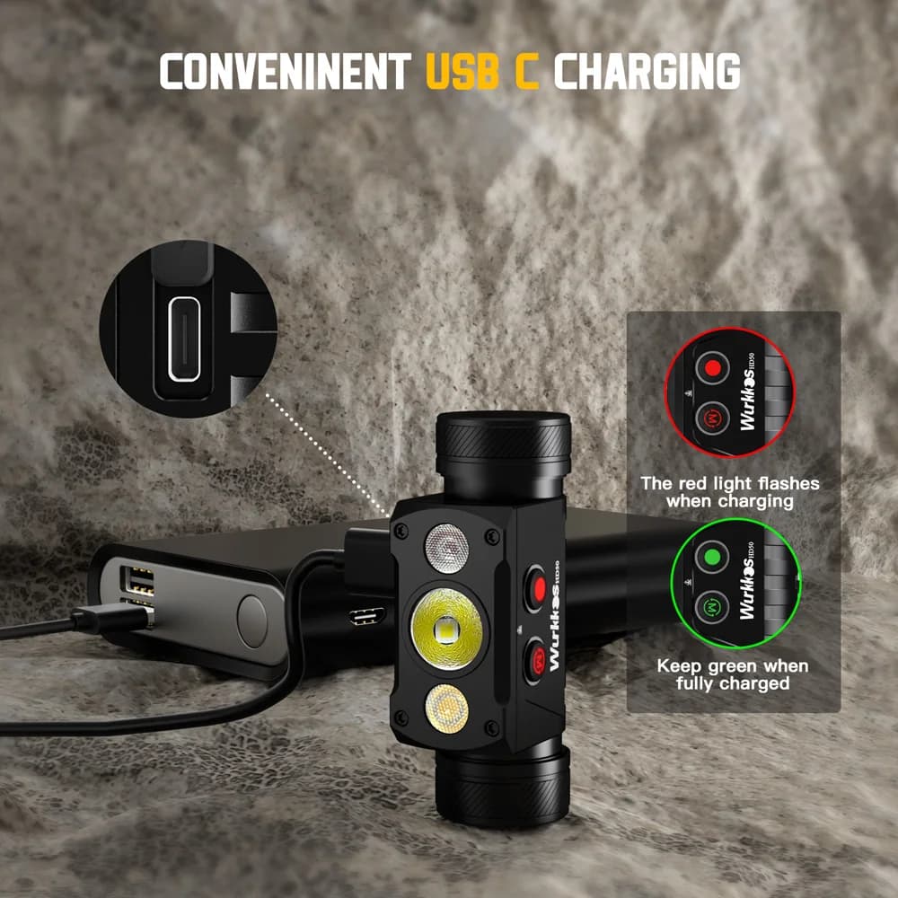 Lampe torche Wurkkos HD50 4000LM pour pêche - IP67 avec triple LED et queue magnétique