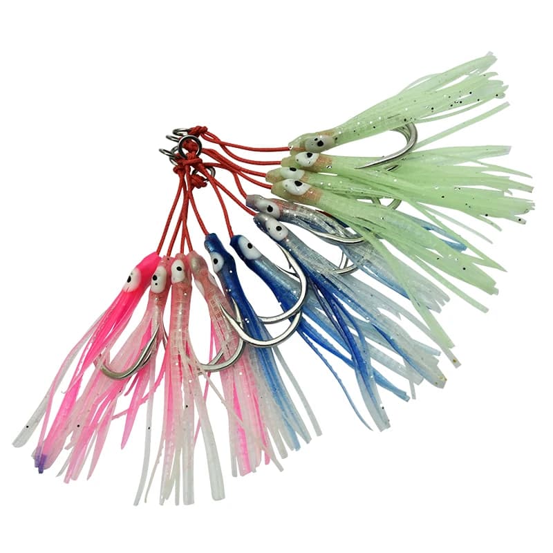 4 hameçons doubles lumineux Octopus Metal Jig - Acier haute teneur carbone avec ruban silicone - Pêche marine jigging