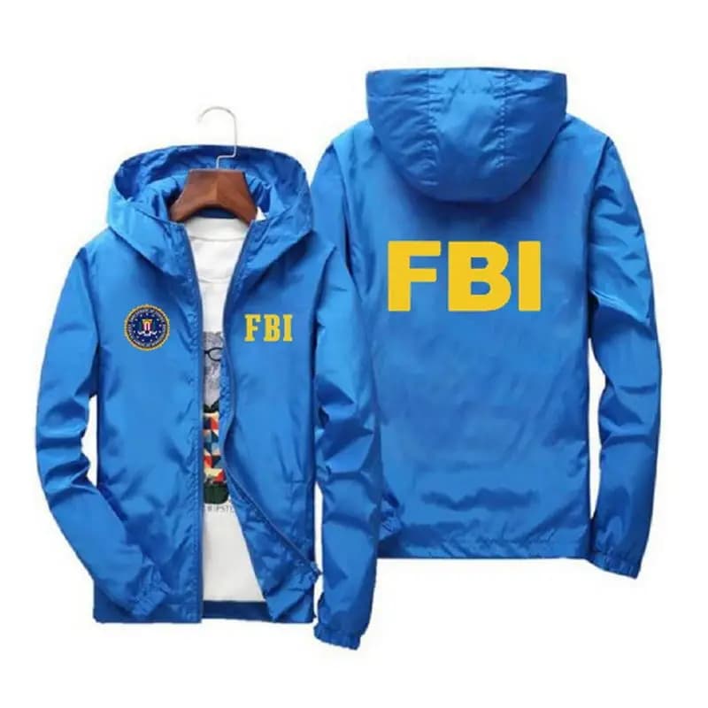 Veste FBI imprimée homme printemps - Veste sport capuche coupe-vent pour pêche sportive