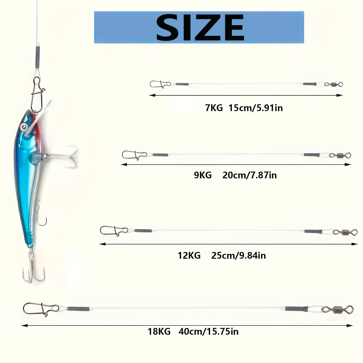 Ligne de pêche fluorocarbone 100% haute qualité, 12 pièces avec boucle double anneau et verrou rapide