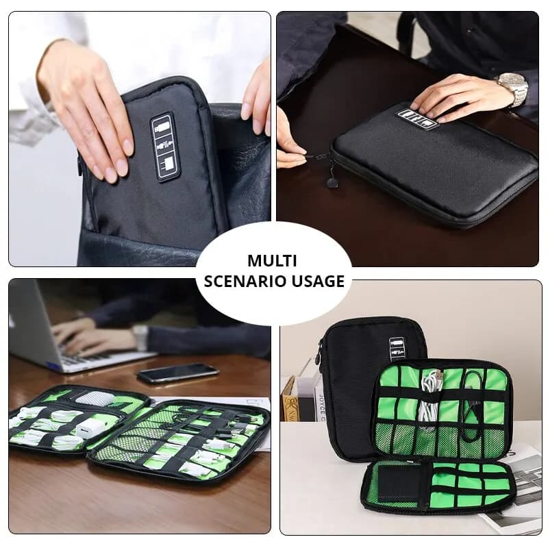 Organisateur étanche pour câbles USB et chargeurs - Sac de rangement électronique portable noir vert