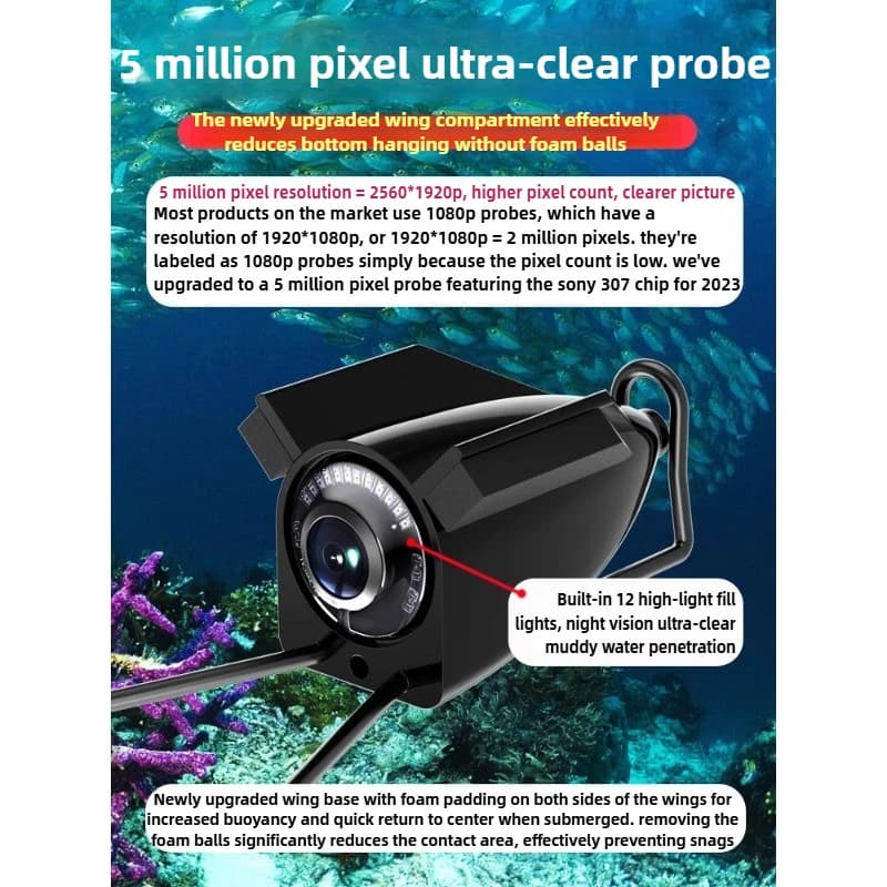 Sondeur de pêche vision nocturne 4.3/5 pouces étanche ultra clair avec caméra sous-marine et boîte