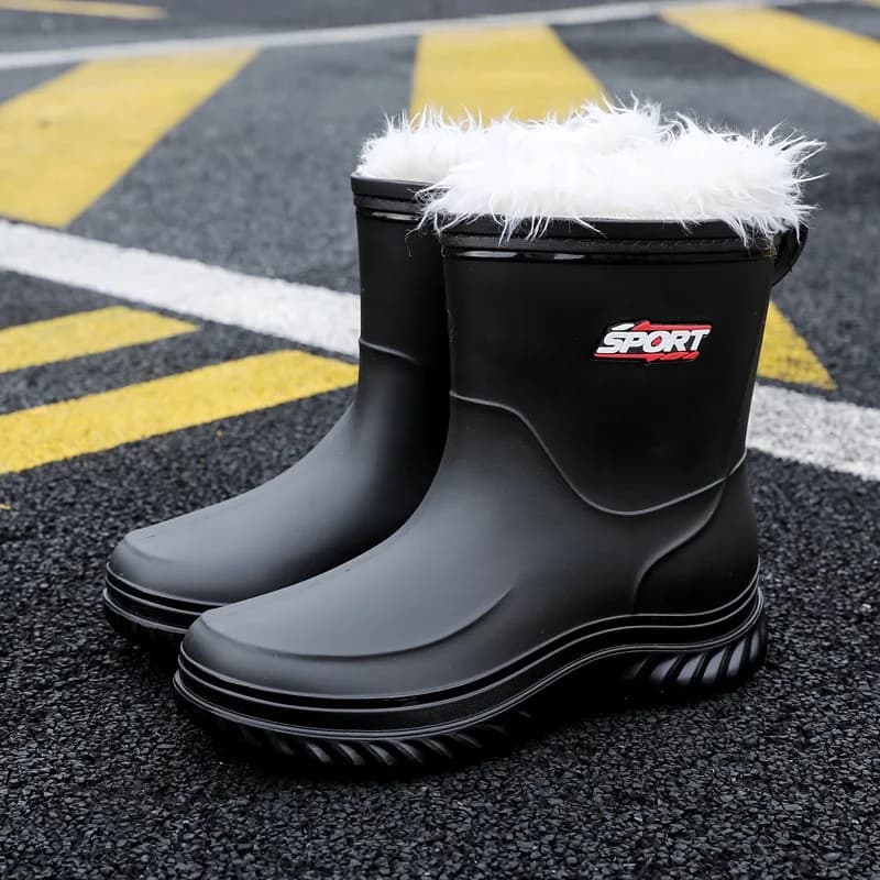 Bottes pluie mi-mollet homme doublées polaire imperméables antidérapantes semelle souple travail extérieur