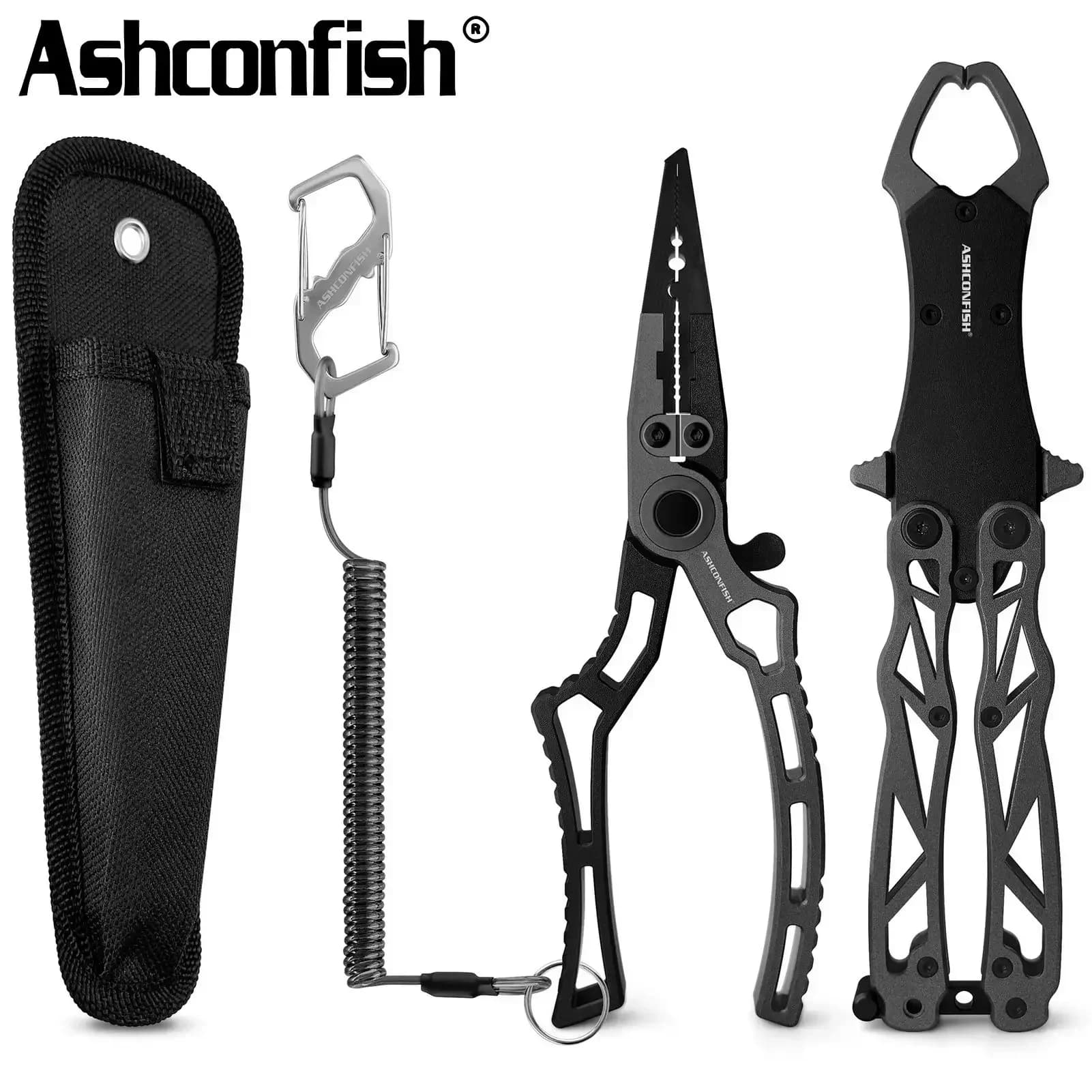 Kit complet pêche Ashconfish en alliage aluminium - Pince, décrocheur, pèse-poisson et ciseaux