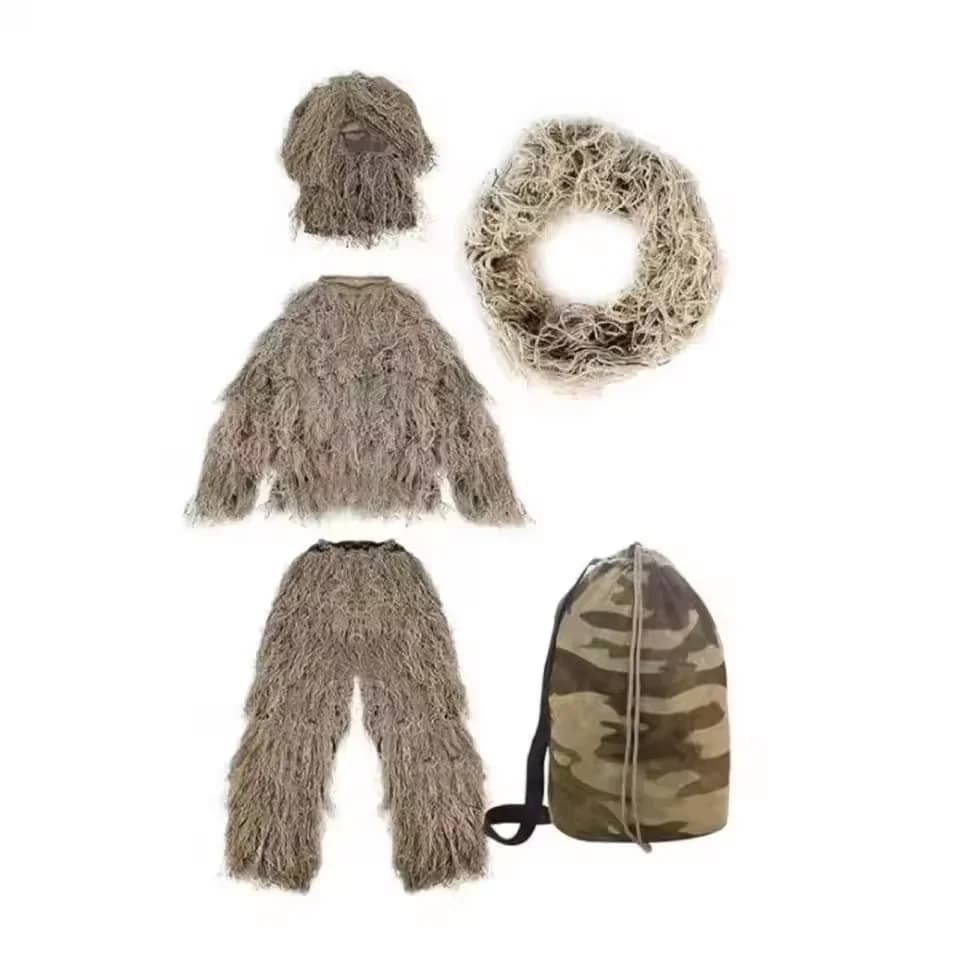 Ensemble 5 pièces camouflage herbe fanée ghillie veste pantalon chasse pêche complet