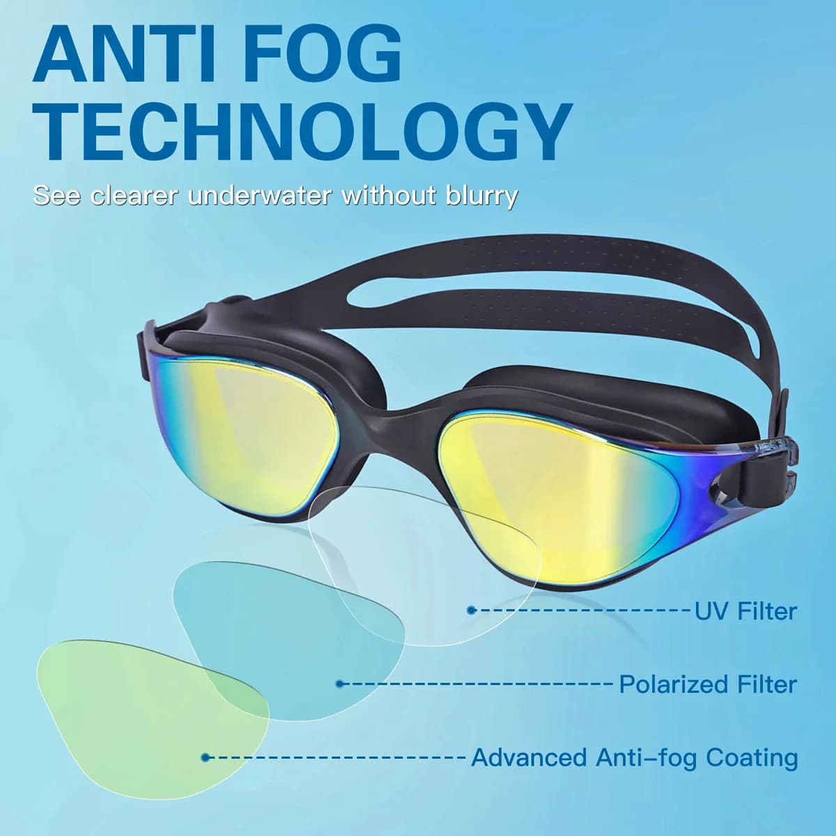Lunettes de natation professionnelles étanches anti-buée adultes HD silicone avec étui portable