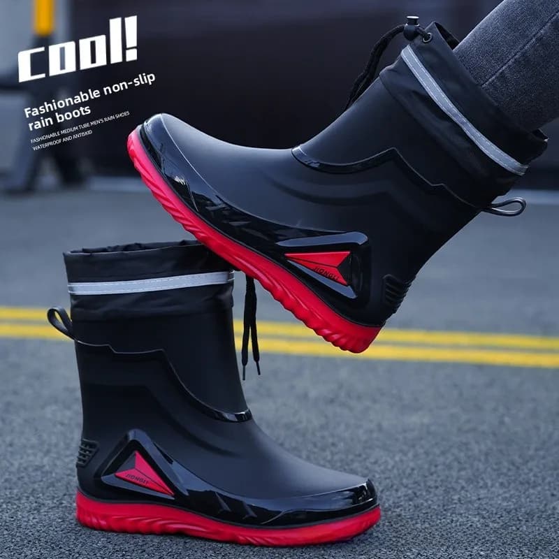 Bottes mi-mollet style coréen doublées polaire antidérapantes pour pêche et travail extérieur hommes