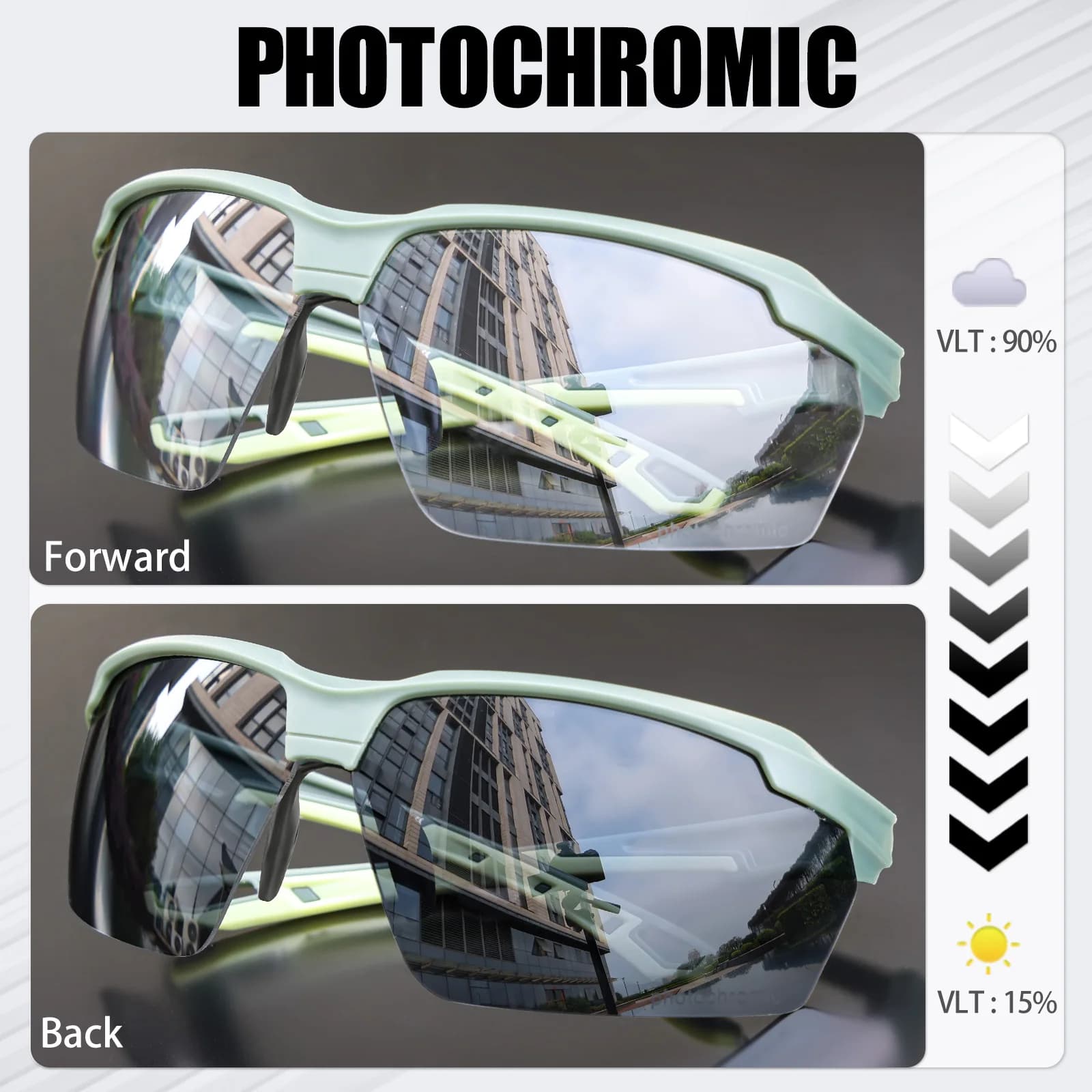 Lunettes de vélo photochromiques SCVCN pour pêche - Protection UV400, anti-choc, idéales running et airsoft