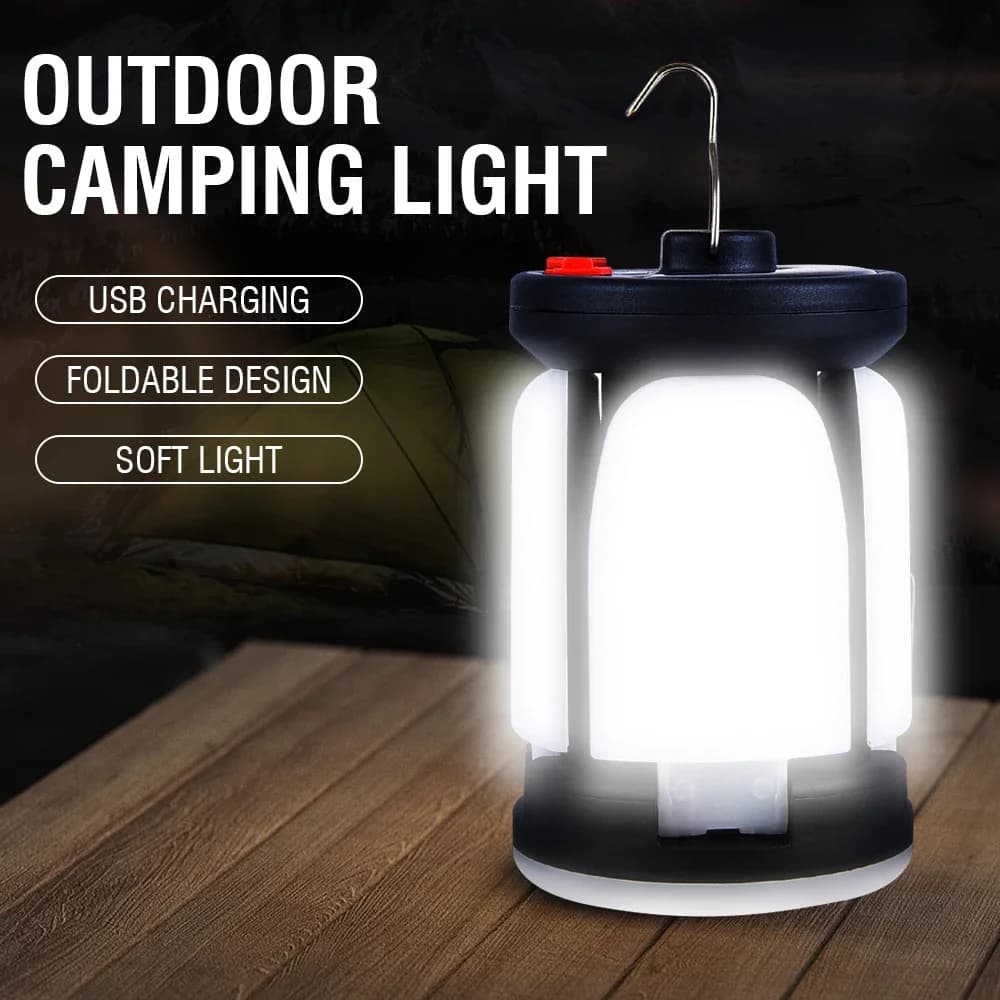 Lampe de tente LED rechargeable avec projecteur pliable pour pêche et randonnée nocturne