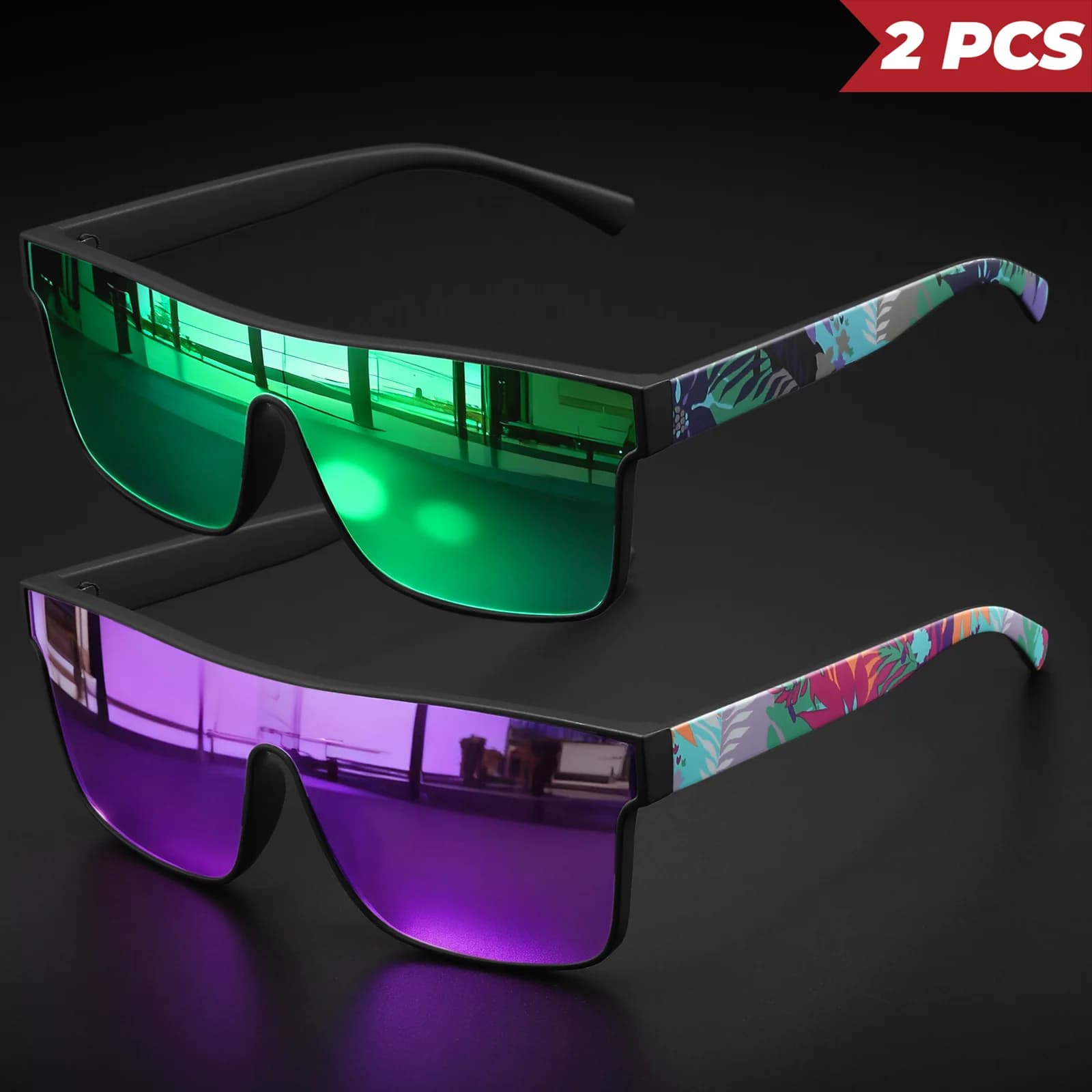 Lunettes de pêche carrées 2 pièces UV400 - Style classique pour pêche loisir et déplacements