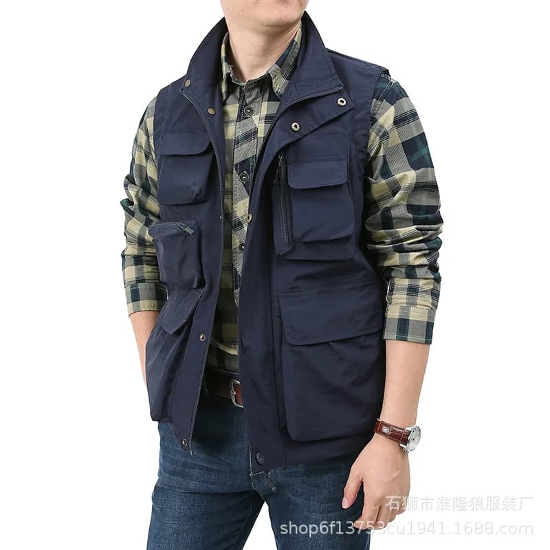 Veste de pêche respirante avec poches zippées - Veste de travail d'été pour activités extérieures homme