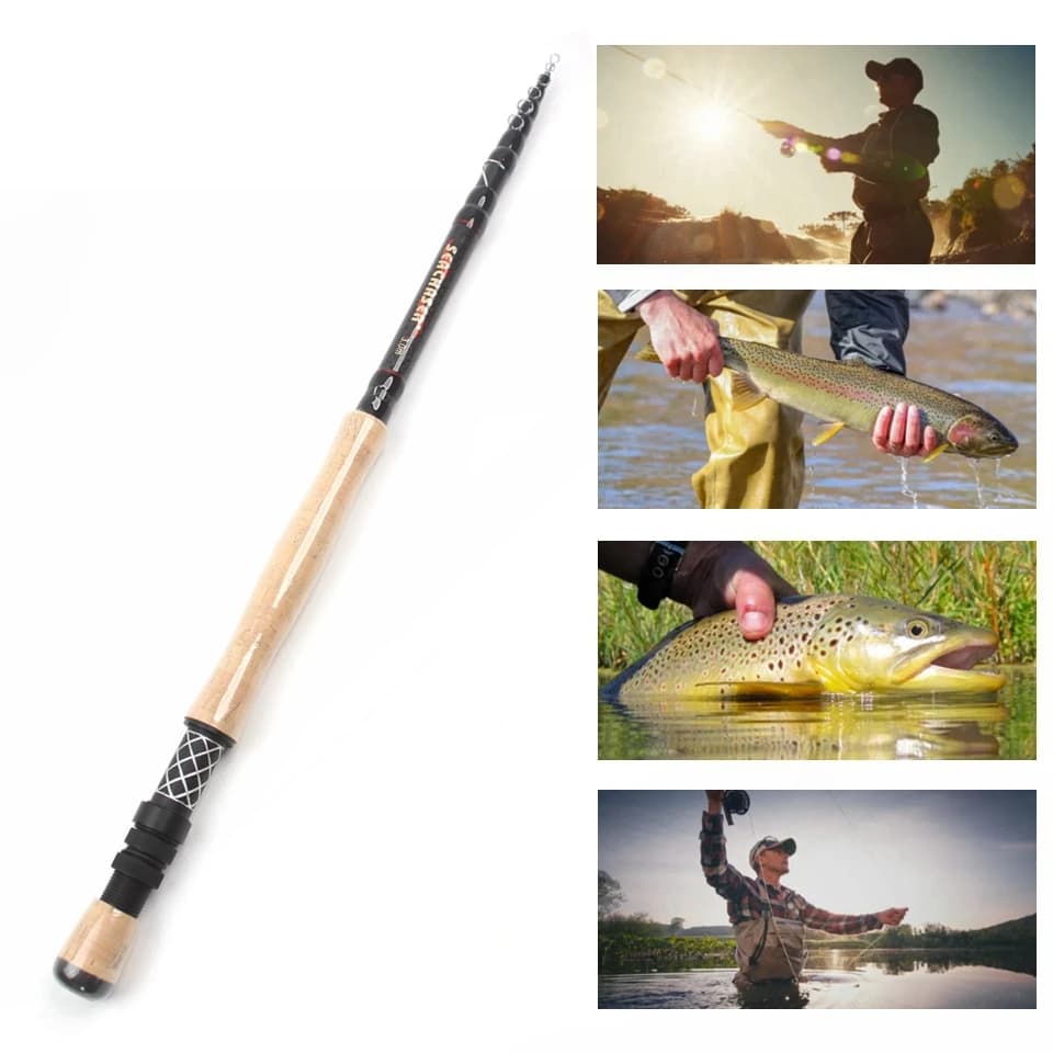 Canne télescopique portable 2.1m à 3.0m carbone action rapide poignée liège ultra légère pêche voyage