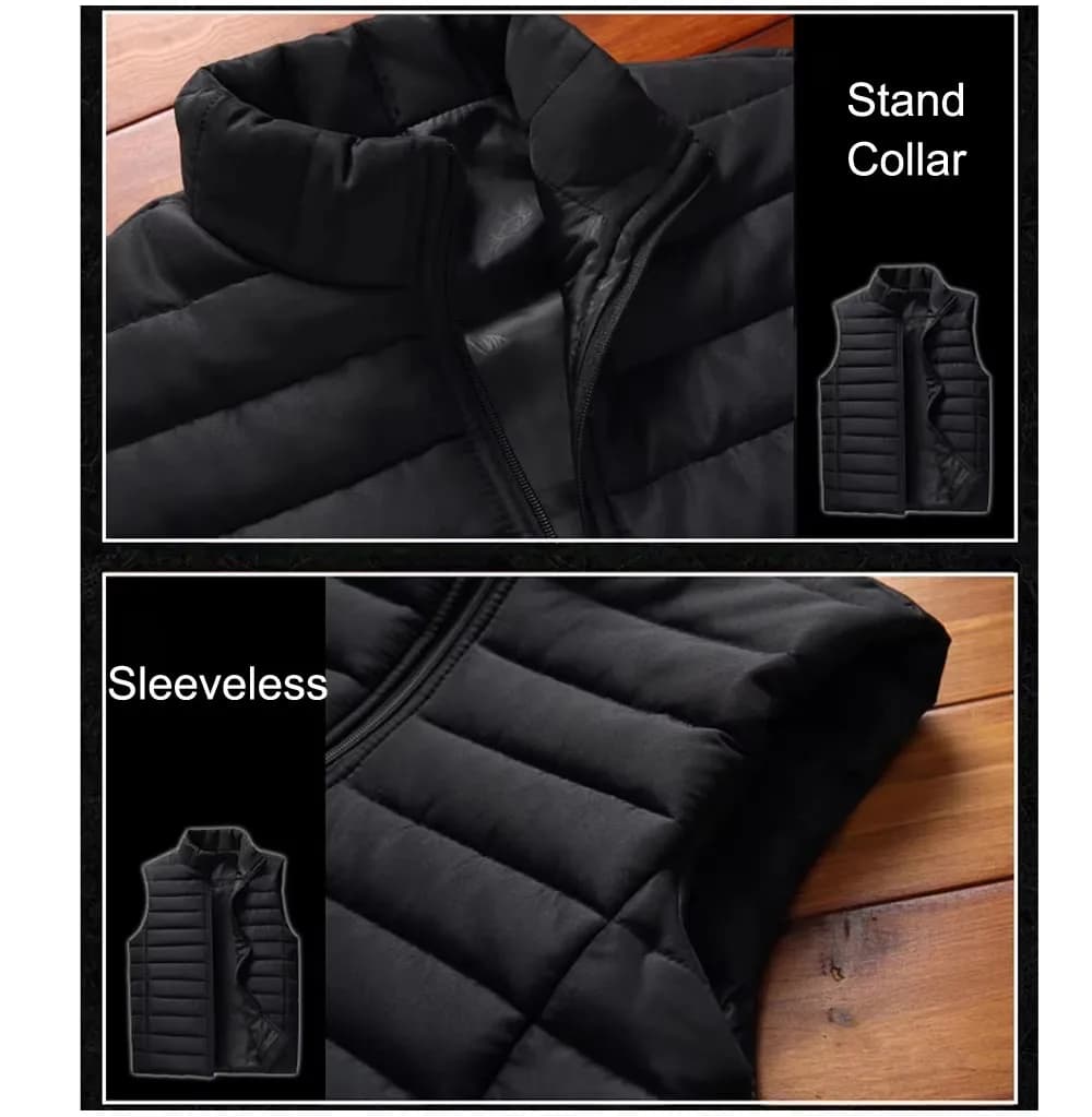 Veste sans manches homme hiver matelassée col droit vestes chaudes coton pour pêche