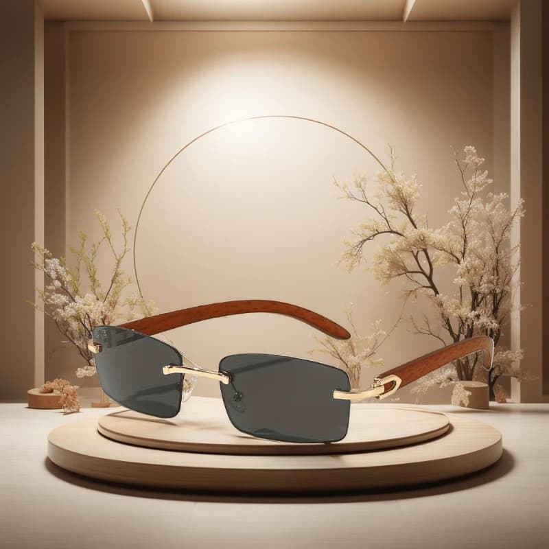 Lunettes de soleil sans monture pêche unisex 6 pièces grain bois rectangle protection UV randonnée