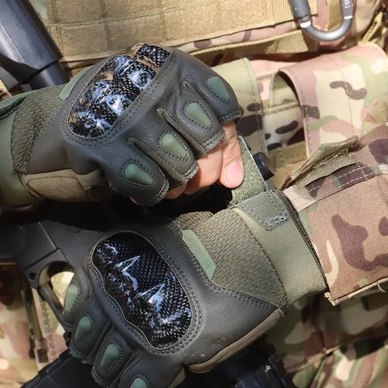 Gants tactiques demi-doigts protection coque dure antidérapants anti-chute pêche