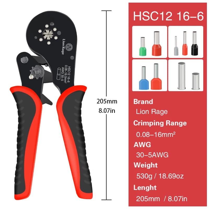 Pince à sertir HSC12 pour bornes électriques de bateau de pêche - Outil professionnel pour cosses tubulaires 0.08-16mm²