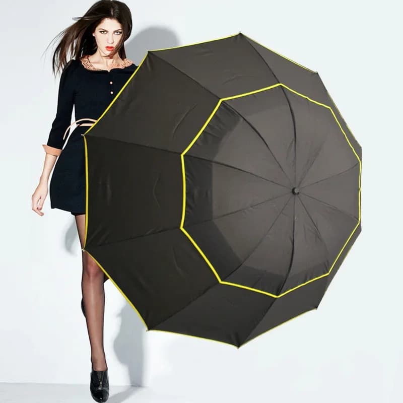 Parapluie double résistance au vent 130cm - Grand format pliant non automatique - Hommes femmes famille
