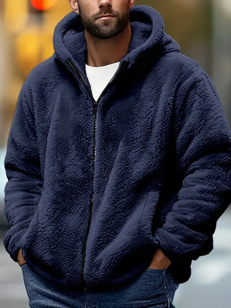 Veste polaire corail homme avec capuche zippée chaude pour pêche automne-hiver
