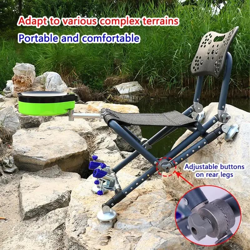 Chaise pêche pliante 4 pieds avec dossier réglable 180° aluminium pour camping confortable