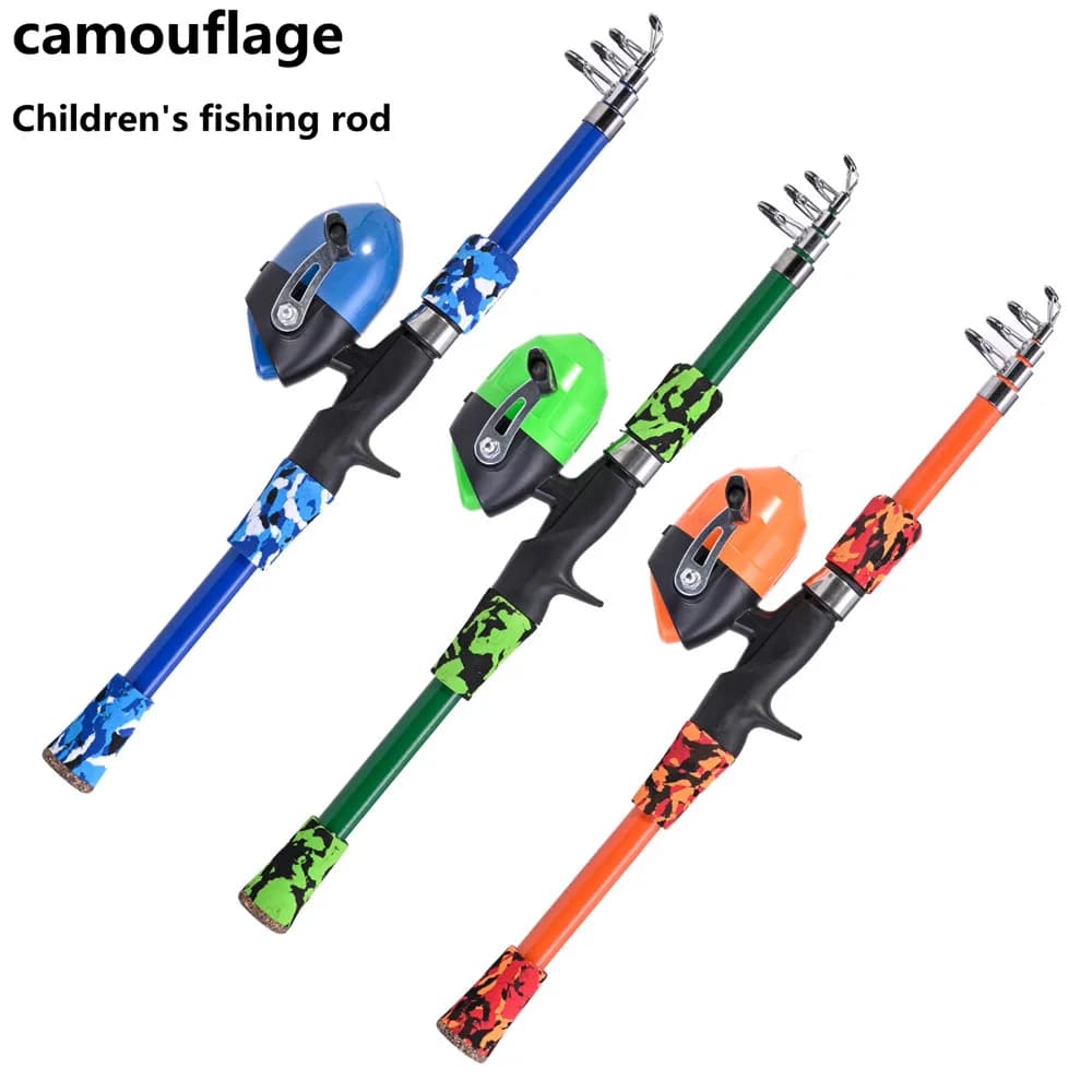 Canne télescopique camouflage portable pour enfants avec réglage rotatif accessoires pêche extérieure