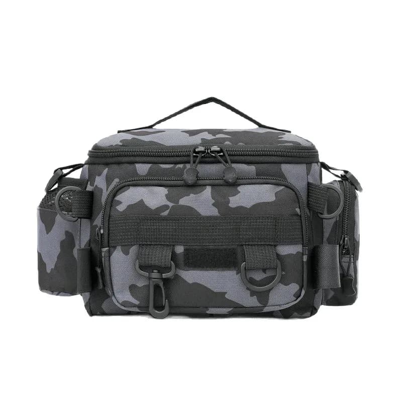 Sac ceinture épaule rangement équipement pêche noir avec porte-canne sports extérieurs pêche