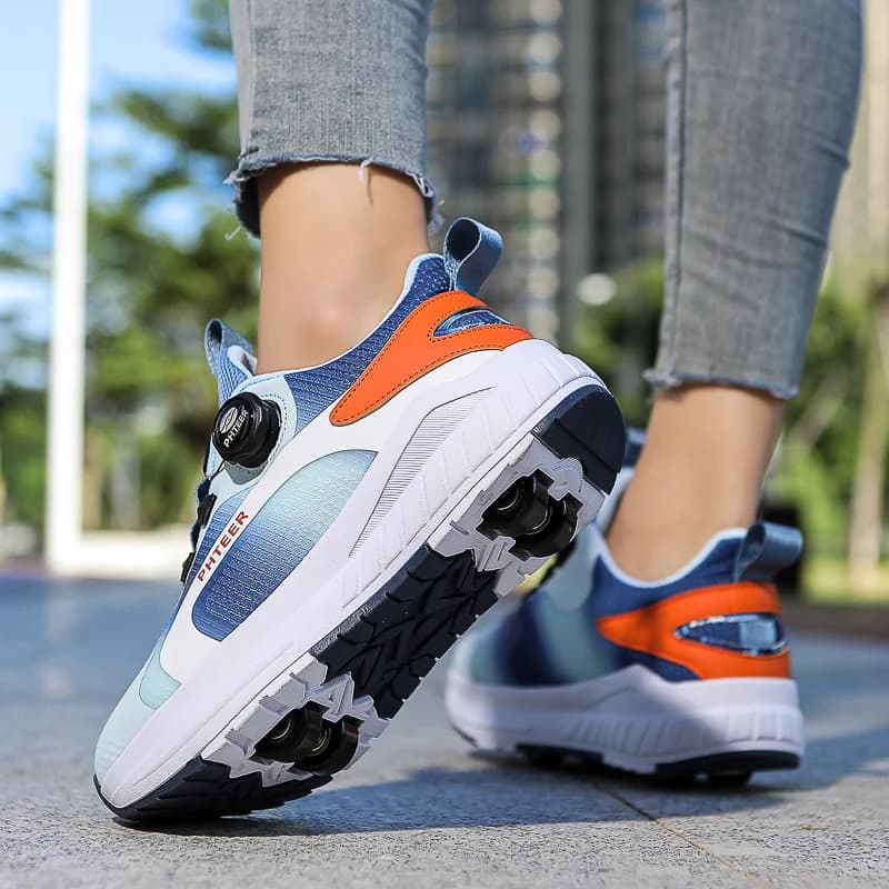 Chaussures rollers enfants pêche deux roues - Détachables bâton lumineux ados pêche