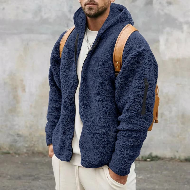 Veste polaire double face homme automne hiver ample à capuche pêche chaude