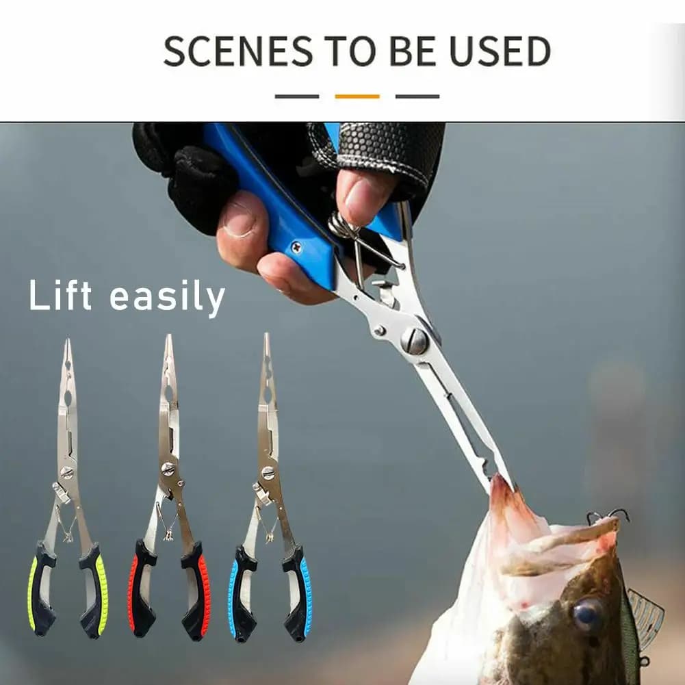 Pinces de pêche multifonctions longue nez acier inoxydable pour décrocher et couper les lignes