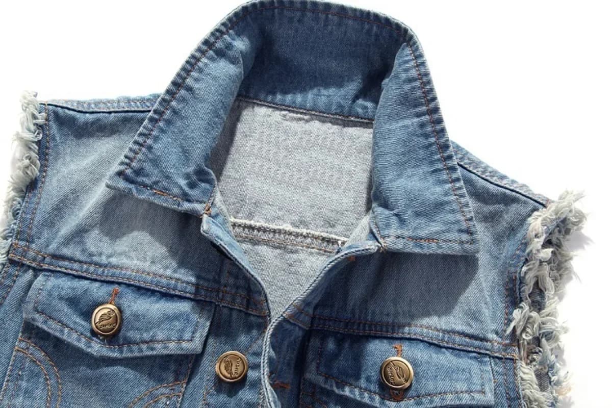 Veste denim déchirée sans manches homme style rétro pour pêche estivale confortable