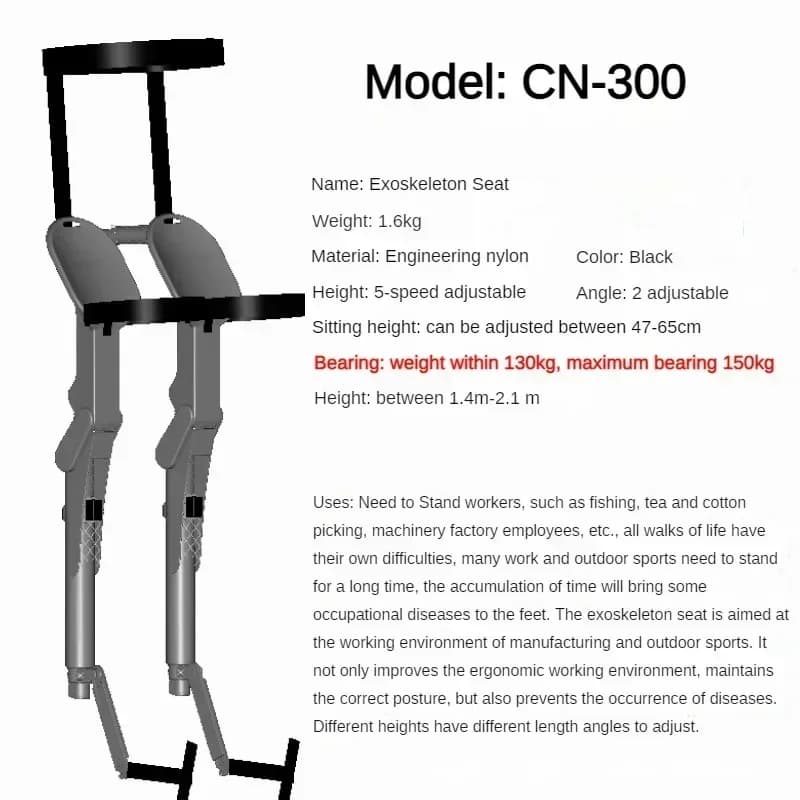 Chaise pliante exosquelette portable pour pêche, sport et voyage capacité 130kg