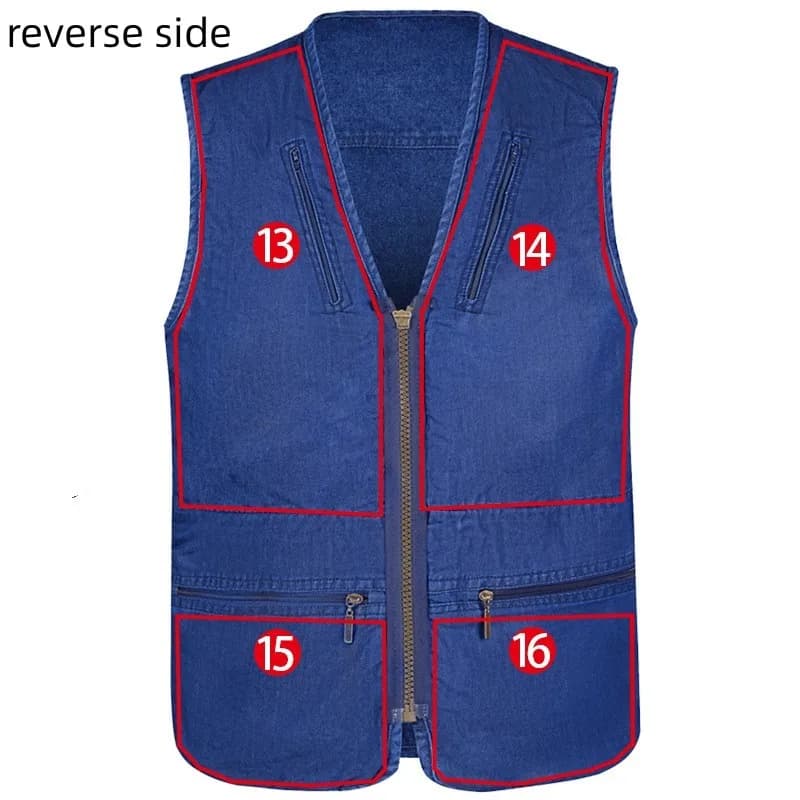 Gilet denim homme 16 poches sans manches - Veste outdoor photographie - Taille plus 5XL casual