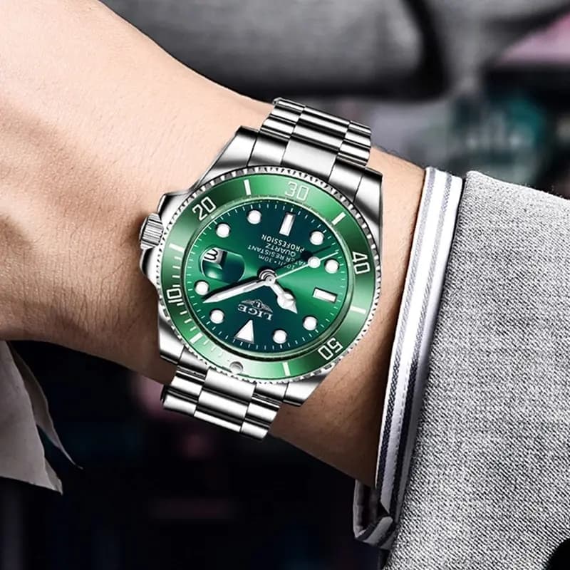Montre plongeur homme luxe LIGE 30ATM étanche - Montre sport quartz bracelet acier pour plongée et sport
