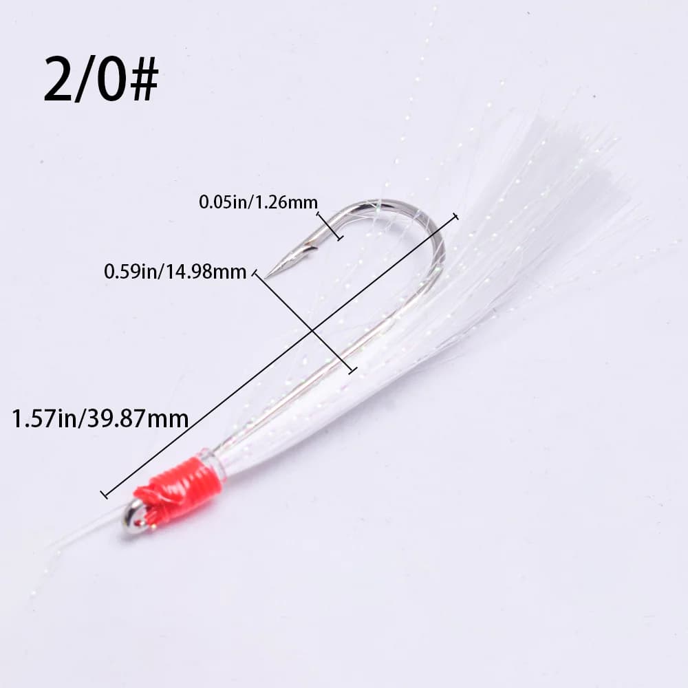 Hameçons lumineux Simulated string hook blanc et vert - 10 pièces pour pêche en mer et bateau