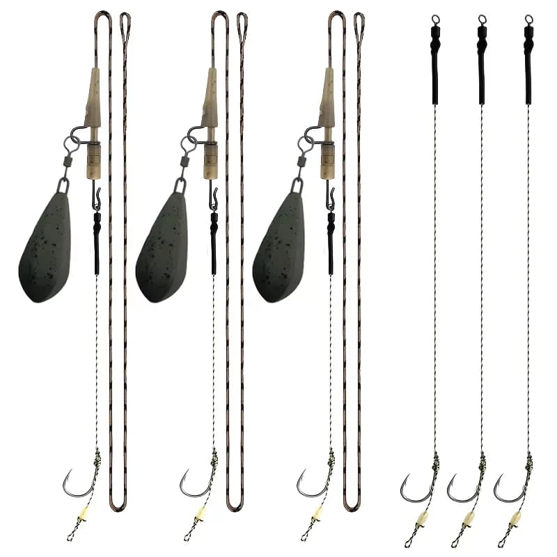 Kit montages carpe prêts à pêcher - Leader leadcore avec 4 hair rigs et plombs 42g à 128g
