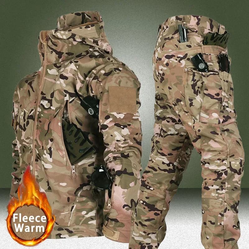 Combinaison de pêche hiver polaire tactique homme - Ensemble imperméable pêche randonnée camping