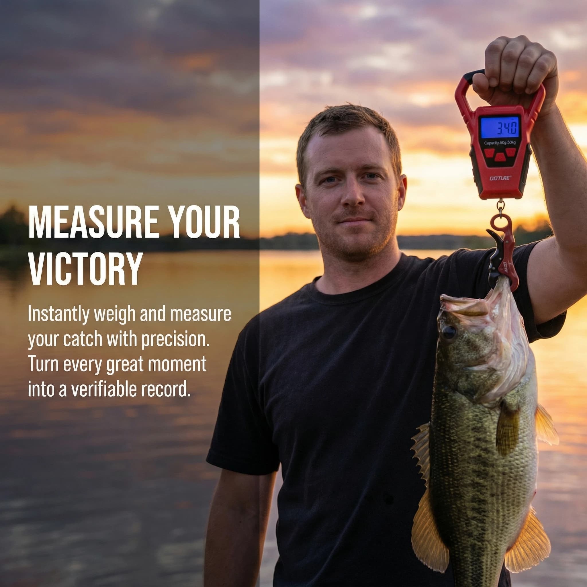 Balance pêche Goture avec pince à lèvres et mètre ruban - Écran LCD rétroéclairé étanche