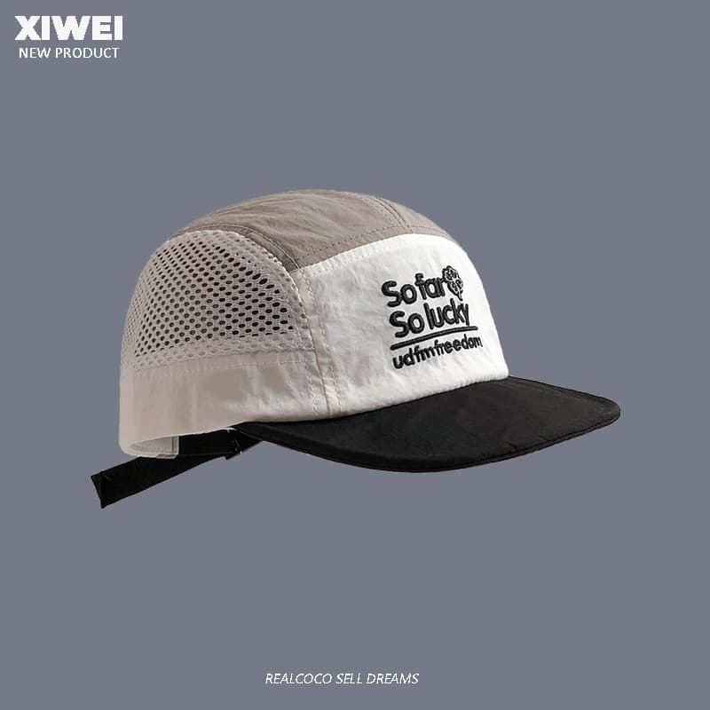 Casquette 5 panneaux coloris été broderie séchage rapide pêche sport mesh respirable unisexe