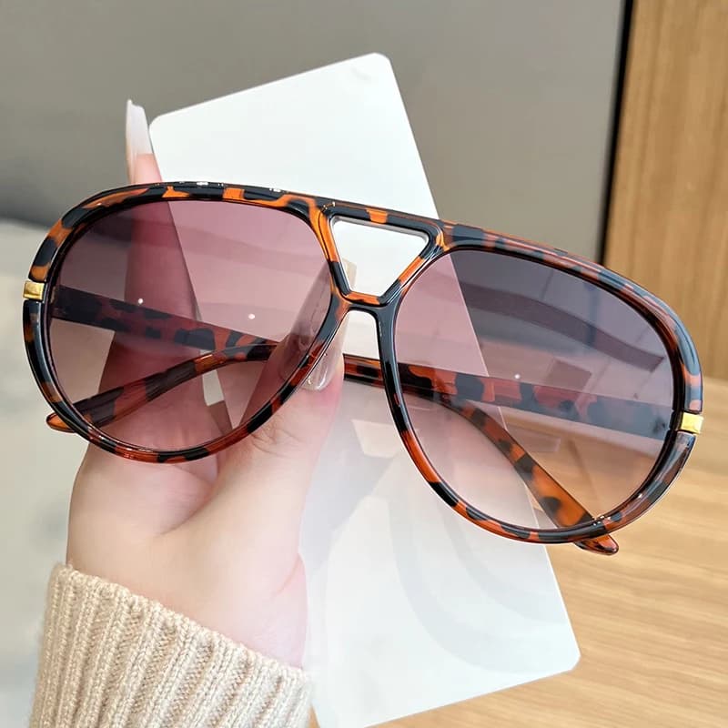 Lunettes de soleil ovales pilote vintage pour randonnée pêche femme - Style punk double monture