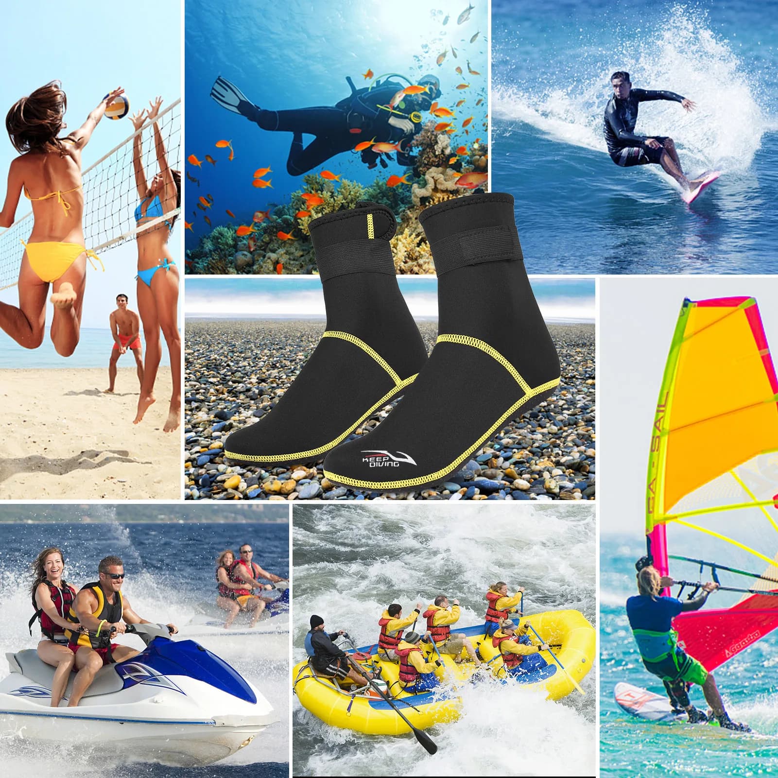 Chaussettes plongée 3mm néoprène antidérapantes - Bottes aquatiques pêche snorkeling rafting