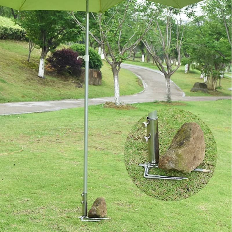 Support Parapluie Pêche Acier Inoxydable avec Auger Sable - Fixation Anti-vent Plage Berges Solide