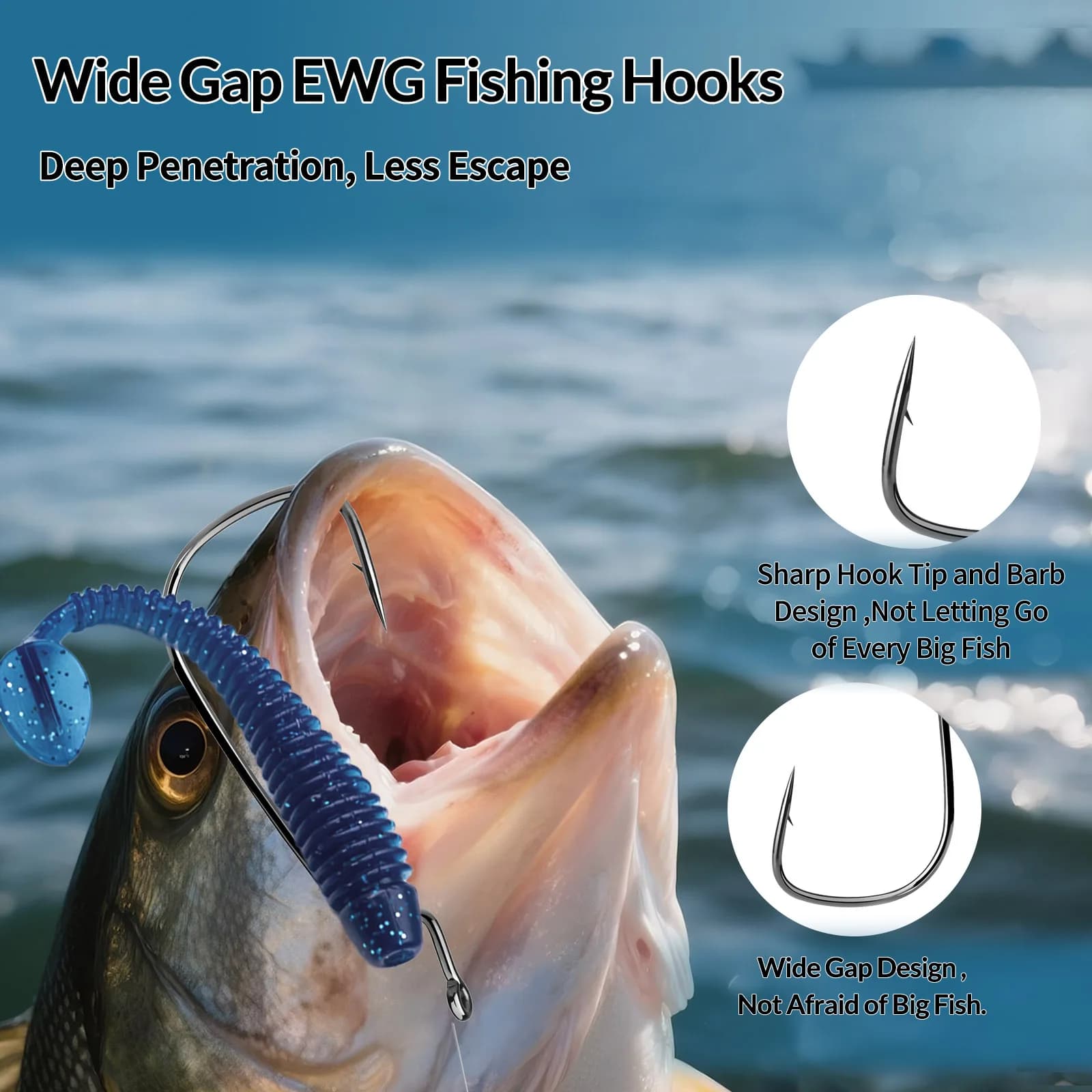 50 hameçons EWG Texas Rig sans déport pour leurres souples - pêche bass et carnassiers