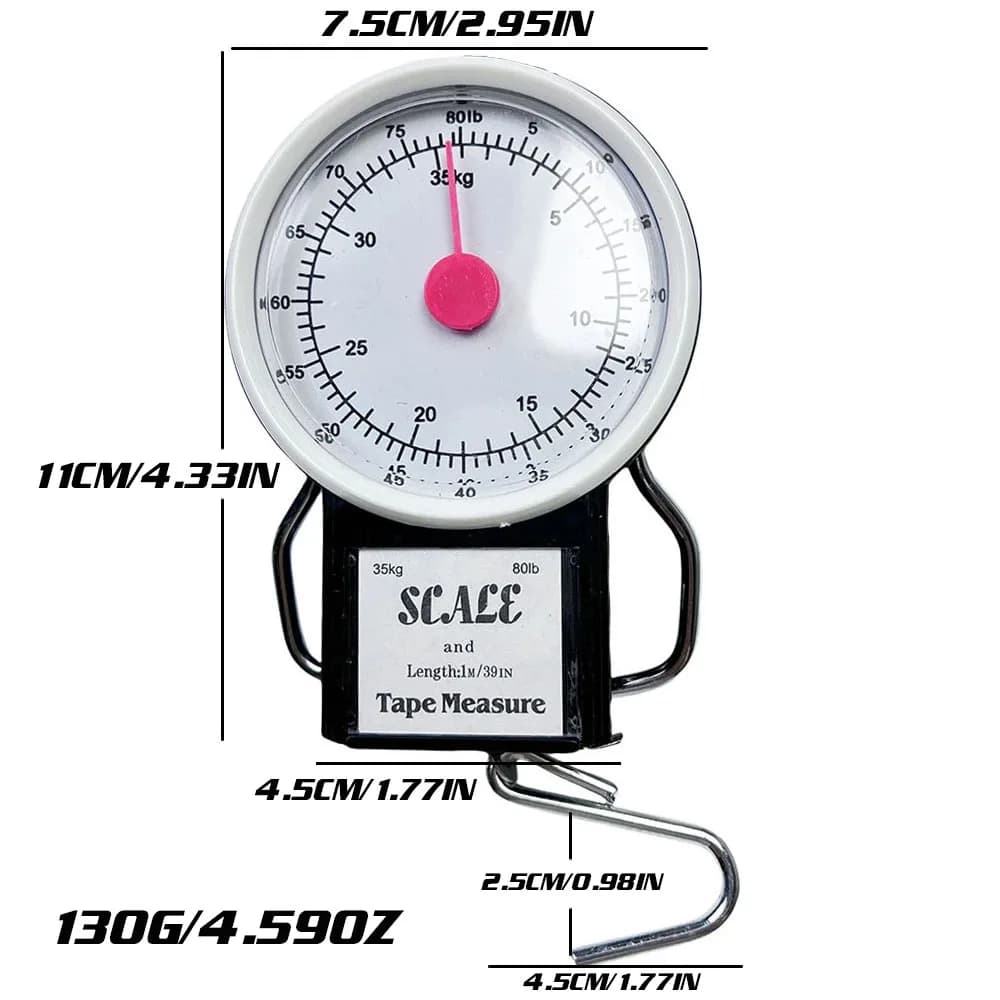 Limnoid Portable Hanging Scale with Tape Measure 35kg Capacity Lightweight Weigh