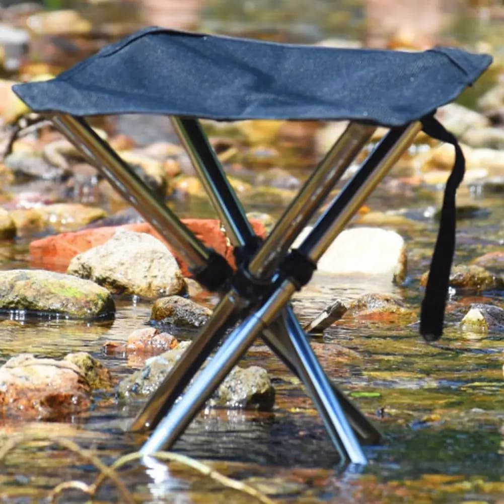 Chaise pliante pêche 4 pieds avec sac de rangement en acier inoxydable pour camping et pique-nique
