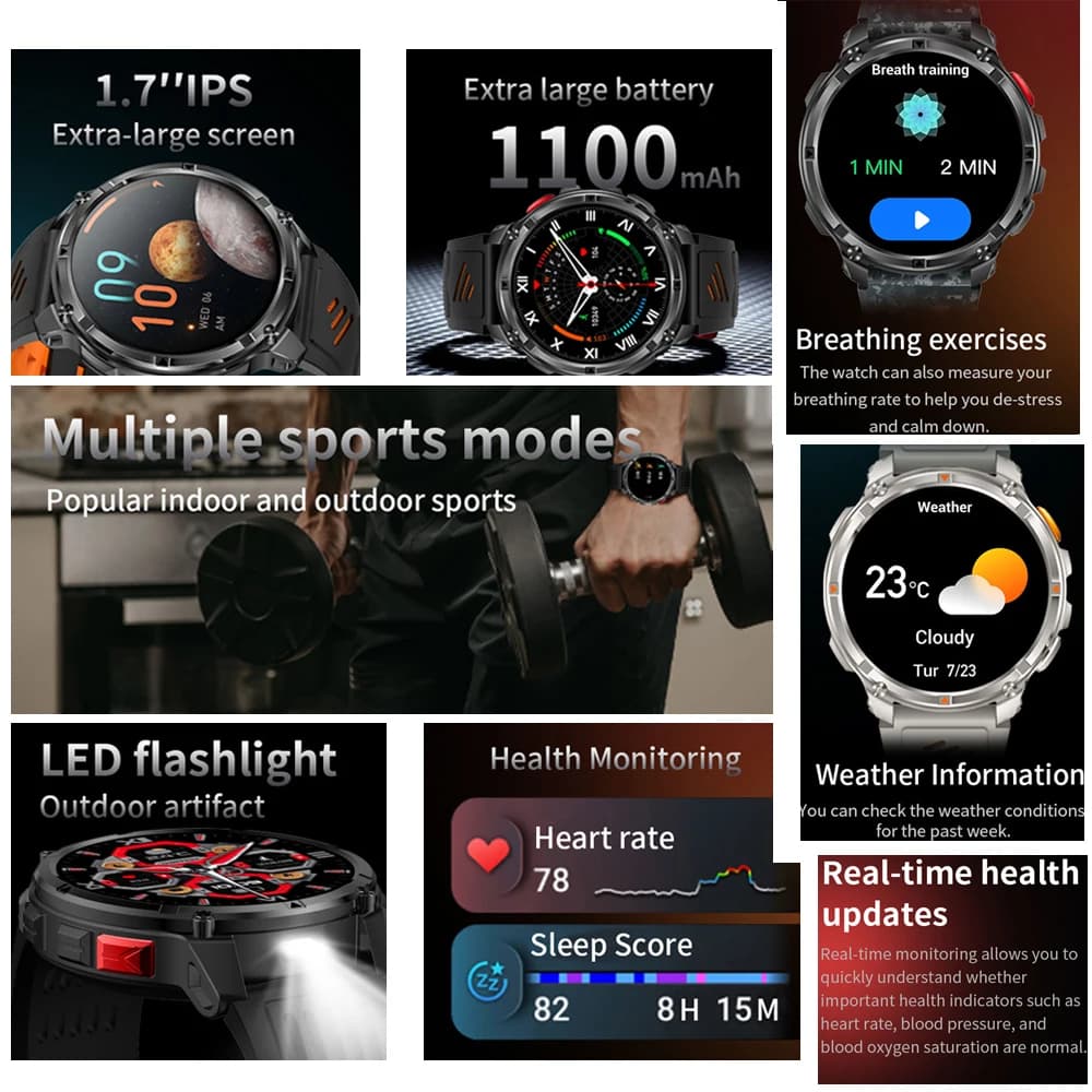 Smartwatch T-Rex3 Pro 1100mAh étanche 5ATM GPS - Montre militaire pour pêche sportive extrême