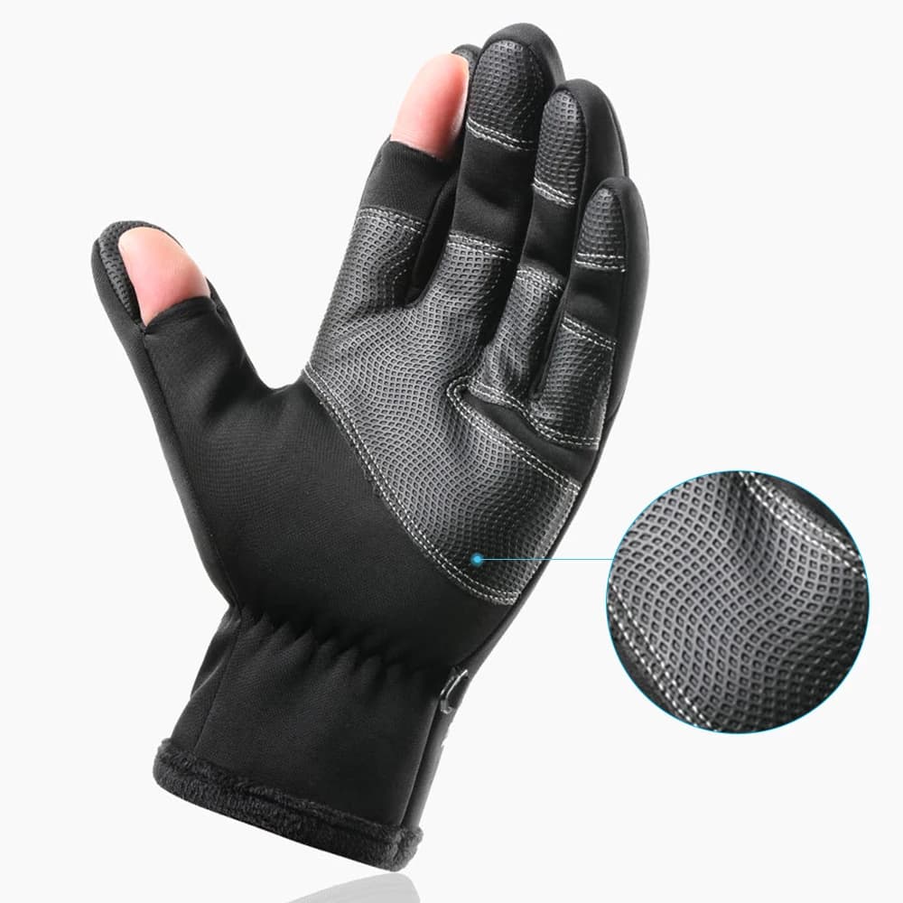 Gants pêche hiver 2 doigts flip imperméables velours chaud - protection pêche hommes femmes