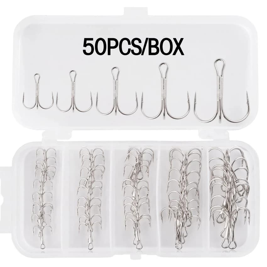 50 hameçons triples acier carbone pour pêche du black bass - Crochets renversés haute résistance