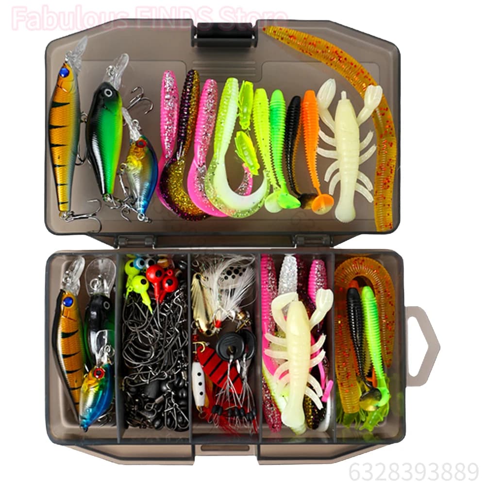 Set de leurres souples et durs avec cuillers métalliques pour pêche carnassiers
