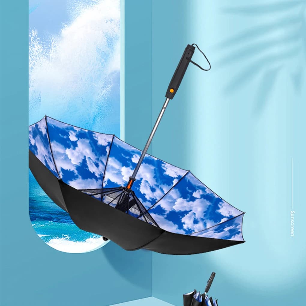 Parapluie 3-en-1 avec ventilateur et brumisateur - Ombre et fraîcheur pour pêche en été