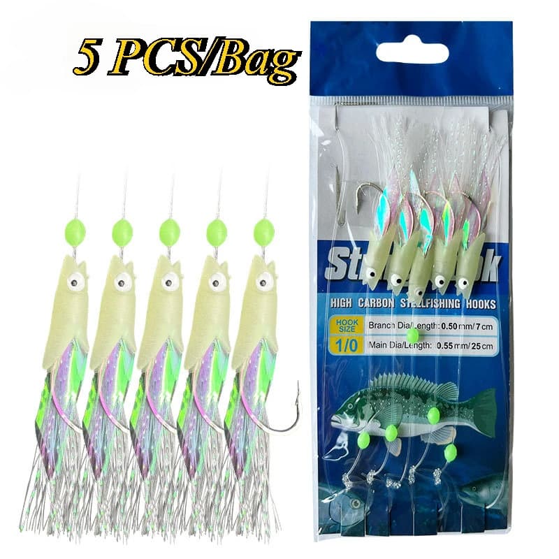 5 leurres souples plumes maquereau lumineux Sabiki rigs acier carbone - Pêche mer